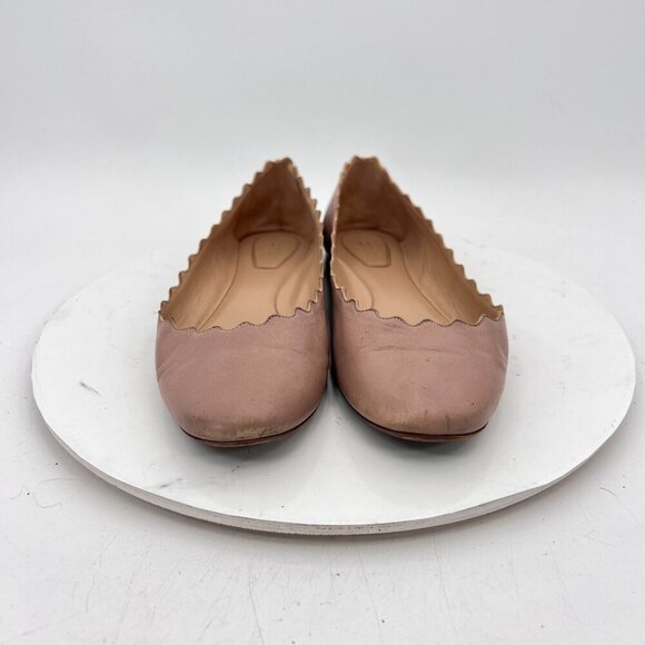 Chloe Lauren Women Size 38 US 8 Cream Leather Scalloped Ballet Flats Shoes - Picture 2 of 12